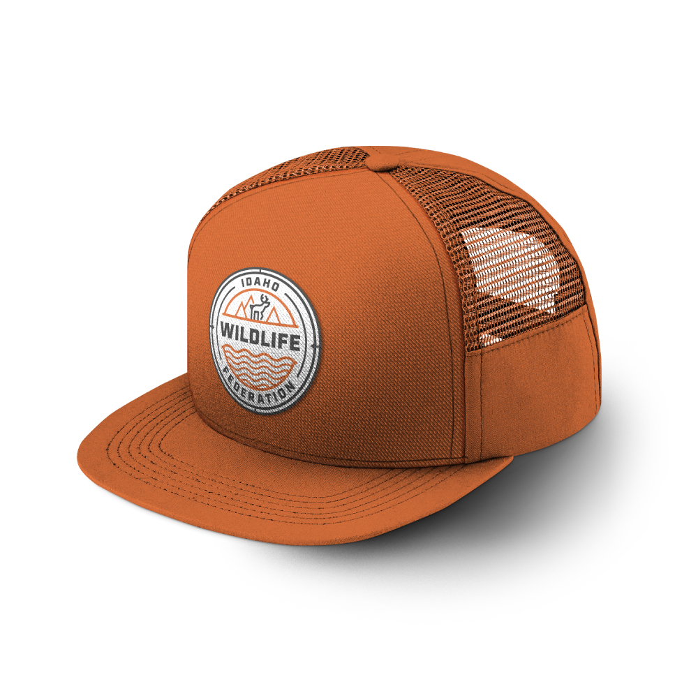 Orange trucker hat with IWF logo
